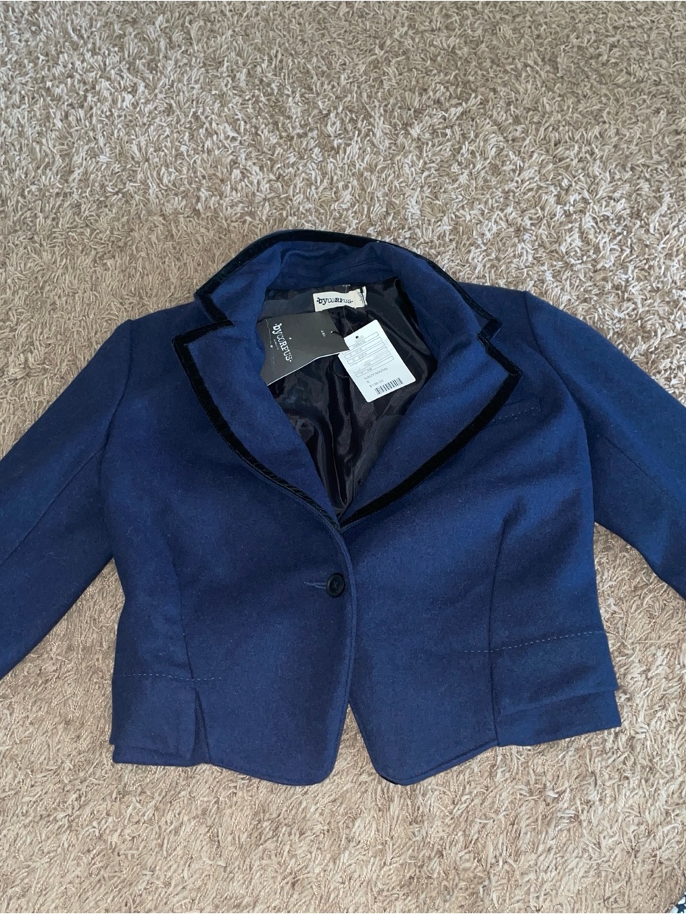 ByCorpus‎ Navy Cropped Velvet-Trim Blazer
